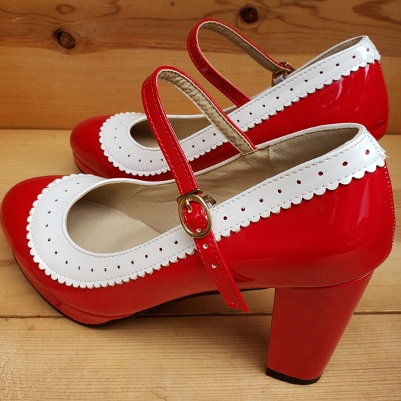 NEW Pixie Cove Red & White Pin Up Rockabilly Heels - Picture 2 of 6